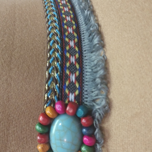 Unisex Western Southern Tan Cowboy Hat Turquoise Tassels Pendants Fringe Accent - Picture 6 of 13